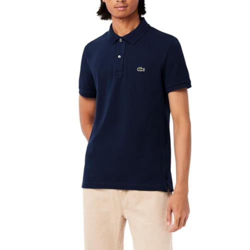 Lacoste Men's Slim Fit L12.12 Short Sleeve Pique Polo, Navy Blue, Large