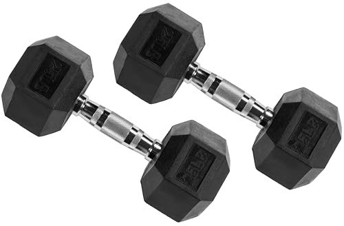 Fitvids Rubber Encased Hex Dumbbell, 25LB Pair - Image 2