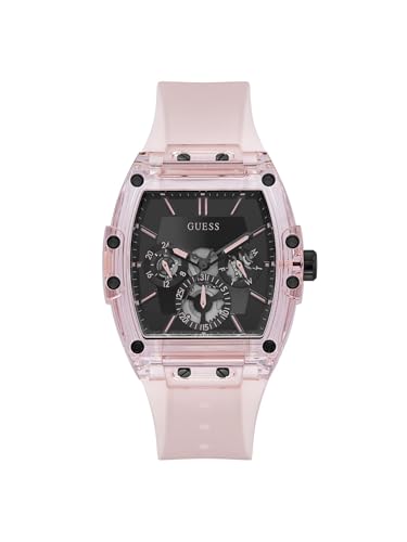 GUESS Men's 43mm Watch - Pink Strap, Black Dial