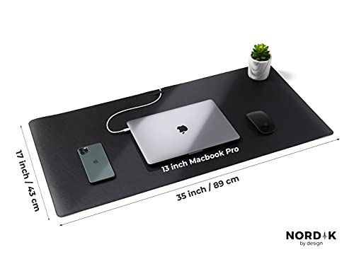 Nordik Leather Desk Mat & Cable Organizer - Pebble Black, 35 x 17 inches - Image 6