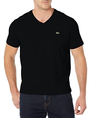 Lacoste Men's V-Neck Cotton Tee in Black - Large