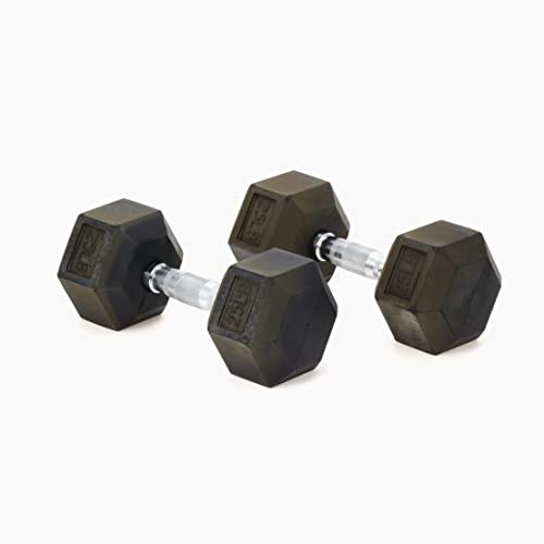 Fitvids Rubber Encased Hex Dumbbell, 25LB Pair - Image 7