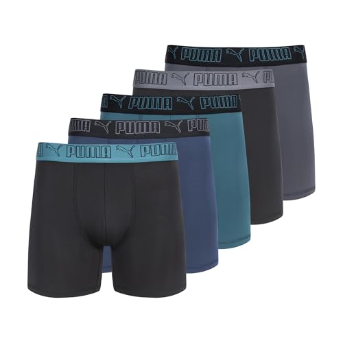 PUMA Men's 5 Pack Performance Boxer Briefs - Blue/Green/Black