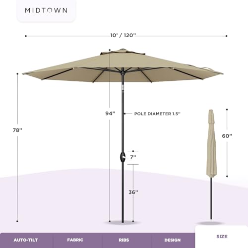 Midtown 10 Ft UV-Proof Patio Umbrella – Durable Aluminum Frame - Image 6