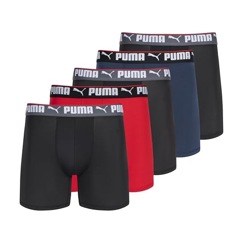 PUMA Men's 5 Pack Performance Boxer Briefs - Navy/Red/Black