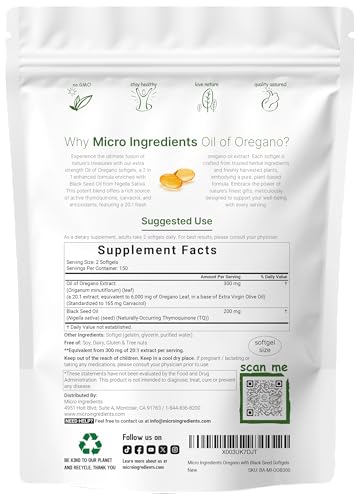 Micro Ingredients Oil of Oregano & Black Seed Oil, 300 Softgels - Image 2