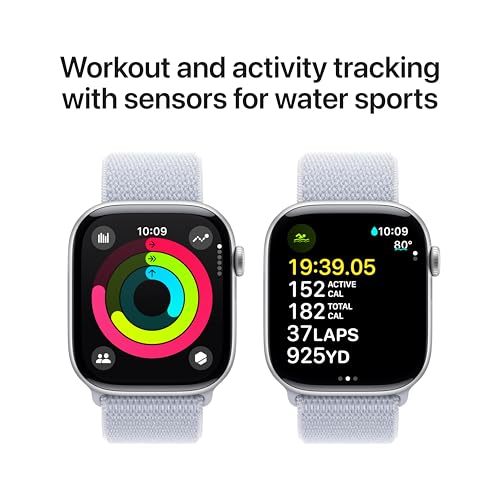 Apple Watch Series 10 [GPS 46mm] - Smartwatch with Silver Aluminium Case and Blue Cloud Sport Loop - Image 6