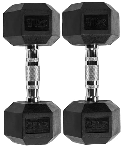 Fitvids Rubber Encased Hex Dumbbell, 25LB Pair - Image 3
