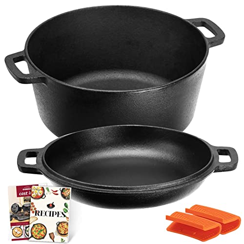 Overmont 2-in-1 Pre-Seasoned Dutch Oven with Skillet Lid