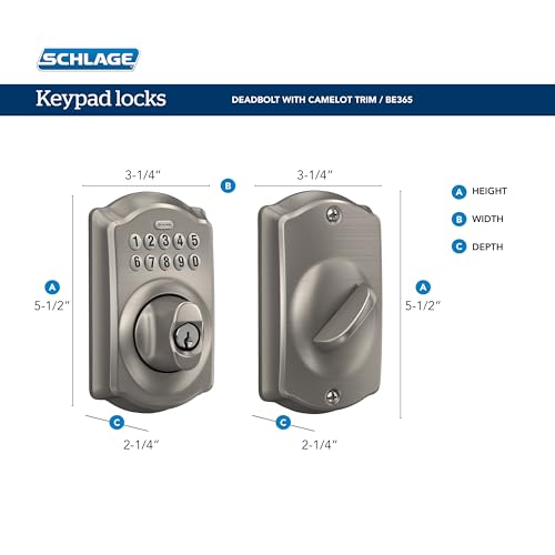 Schlage BE365 V CAM 619 Camelot Keypad Deadbolt - Satin Nickel - Image 3