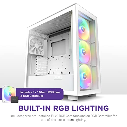 NZXT H7 Elite White Gaming PC Case with RGB Lighting - Image 3