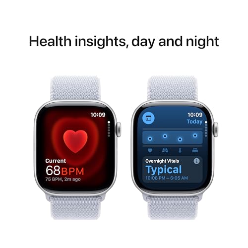 Apple Watch Series 10 [GPS 46mm] - Smartwatch with Silver Aluminium Case and Blue Cloud Sport Loop - Image 7