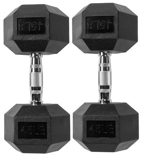 Fitvids 45LB Hex Dumbbell Pair - Rubber Encased - Image 3