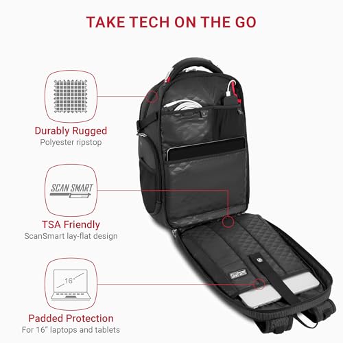 SwissGear Travel Tech Elite 16'' Laptop Backpack, Black Dot - Image 2