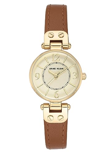 Anne Klein Women's Gold-Tone Champagne Dial Leather Strap Watch