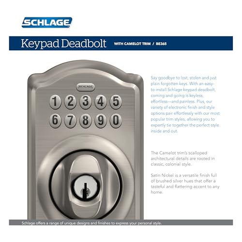 Schlage BE365 V CAM 619 Camelot Keypad Deadbolt - Satin Nickel - Image 8
