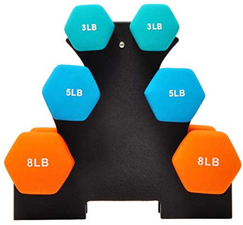 Fitvids Set of 6 Neoprene Dumbbell Hand Weights (3/5/8 lbs) with Rack - Image 2