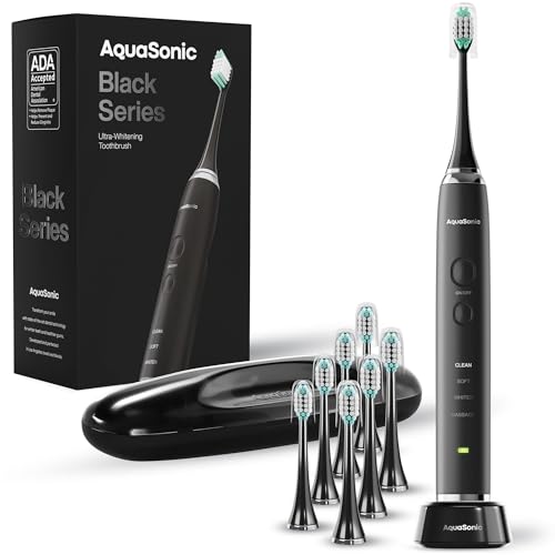 AquaSonic Black Series Electric Toothbrush with 8 Brush Heads & Travel Case