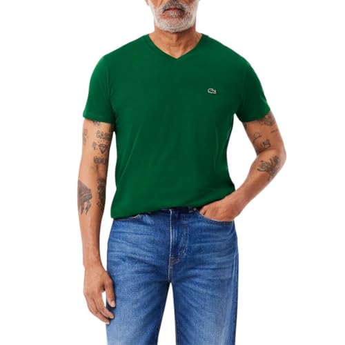 Lacoste Men's Classic V-Neck Pima Cotton Tee in Green