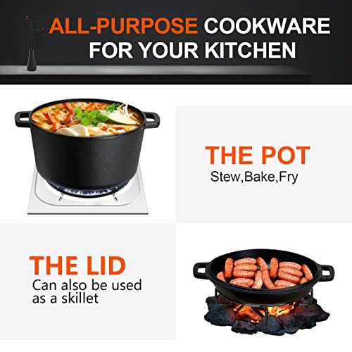 Overmont 2-in-1 Pre-Seasoned Dutch Oven with Skillet Lid - Image 6
