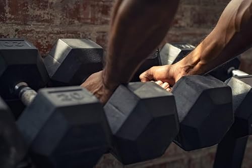 Fitvids Rubber Encased Hex Dumbbell, 25LB Pair - Image 5
