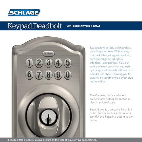 Schlage BE365 V CAM 619 Camelot Keypad Deadbolt - Satin Nickel - Image 4