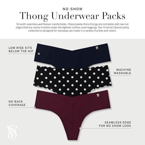 Victoria's Secret No Show Thong Underwear - Multi Pack (Black) - Image 3
