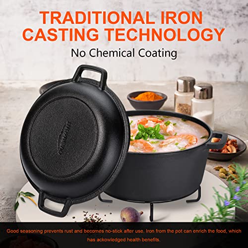 Overmont 2-in-1 Pre-Seasoned Dutch Oven with Skillet Lid - Image 7