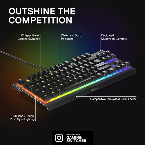 SteelSeries Apex 3 TKL RGB Gaming Keyboard - Tenkeyless Design - Image 3