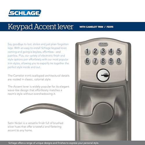 SCHLAGE FE595 CAM 626 ACC Camelot Keypad Entry - Brushed Chrome - Image 4