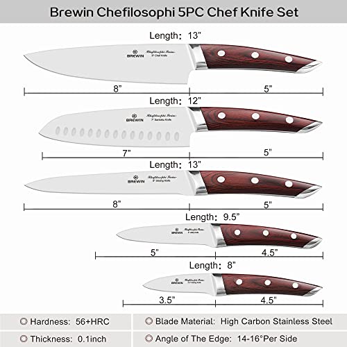 Brewin CHEFILOSOPHI 5-Piece Japanese Chef Knife Set with Red Pakkawood Handles - Image 5