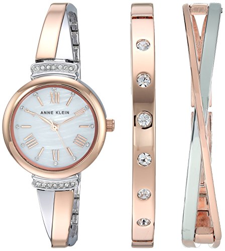 Anne Klein Crystal Accented Rose Gold & Silver Watch Set