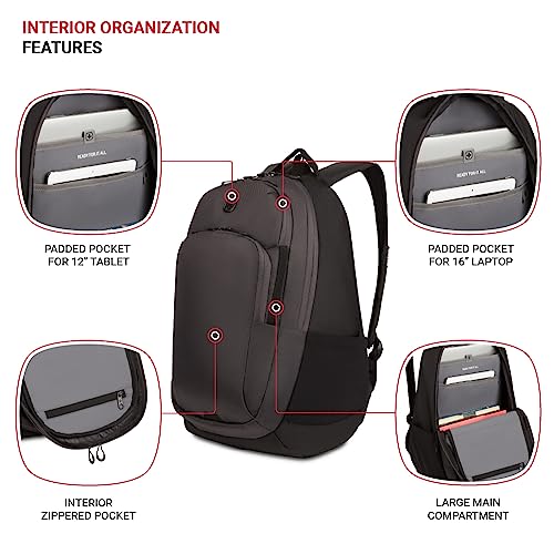SwissGear MetroEdge 16-Inch Laptop Backpack - Black/Charcoal - Image 4