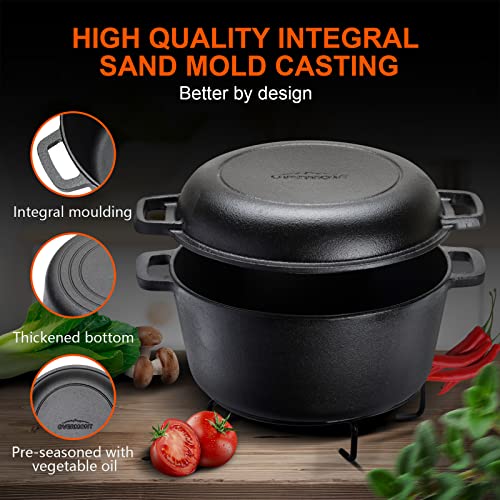 Overmont 2-in-1 Pre-Seasoned Dutch Oven with Skillet Lid - Image 8