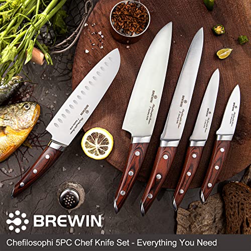 Brewin CHEFILOSOPHI 5-Piece Japanese Chef Knife Set with Red Pakkawood Handles - Image 3